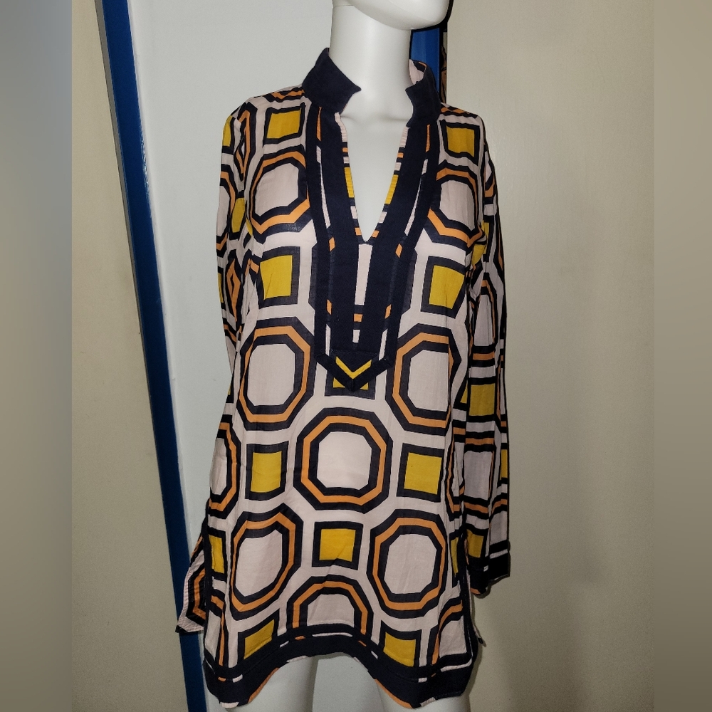 Tory Burch Tory Tunic Caftan Resort Swim Cover Up Navy Pink Octagon Hicks - Picture 2 of 4